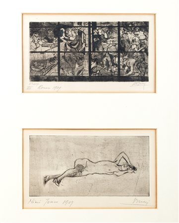 Anselmo Bucci (Fossombrone 1887-Monza 1955)  - Due incisioni entro unica cornice, 1909