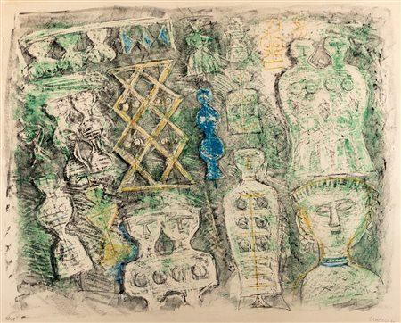 Massimo Campigli (Berlino 1895-Saint-Tropez 1971)  - Donne su fondo verde, 1960