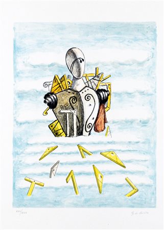 Giorgio de Chirico (Volos 1888-Roma 1978)  - Trovatore con squadre, 1973