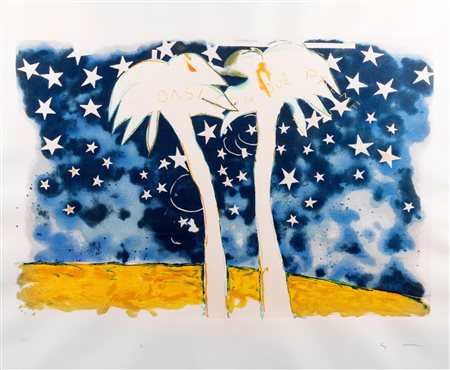 Mario Schifano (Homs 1934-Roma 1998)  - Oasi con due palme