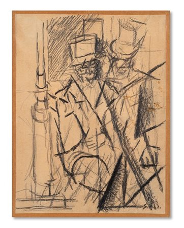 Mario Sironi "Figure e lampione" 1914 circa
matita grassa su carta applicata su