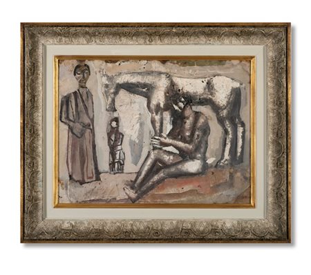 Mario Sironi "Composizione con figure e cavallo" 1940 circa
tempera su carta app