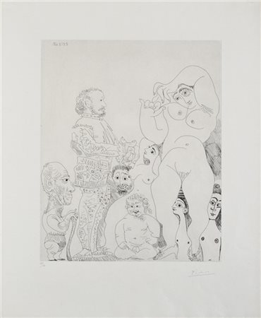 Pablo Picasso "Autoportrait à la canne, avec comédien, amour replet et femmes (d