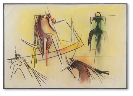 Wifredo Lam "Composition" 1957 circa
matita e pastello su carta applicata su tel