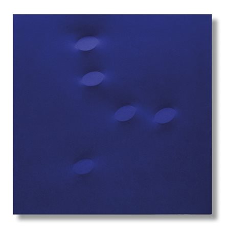 Turi Simeti "5 ovali blu" 2005
acrilico su tela sagomata
cm 100x100
Firmato e da