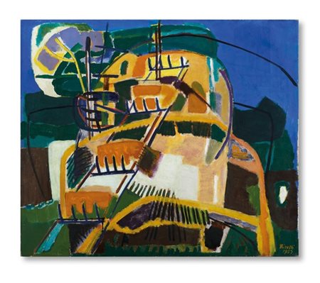 Renato Birolli "Trebbia sul pagliaio (La trebbiatrice)" 1953
olio su tela
cm 89x