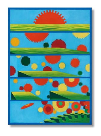 Tiger Tateishi "Il pianeta organico" 1974
acrilico su tela
cm 166x120
Firmato, t