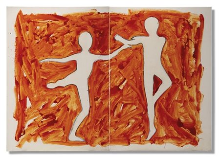 Mario Schifano "Senza titolo" 1980
smalto e pastello su carta su tela, dittico
1