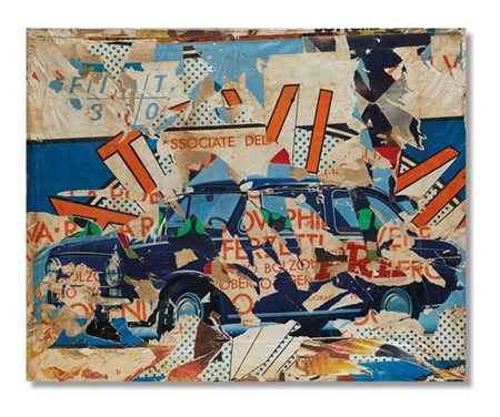 Mimmo Rotella "L'automobile italiana" 1965
décollage su tela
cm 79,5x99,5
Firmat
