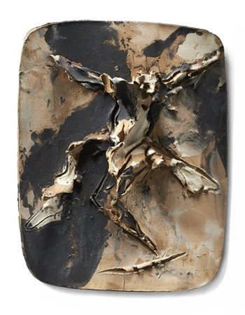 Lucio Fontana "Crocifissione" 1954terracotta dipintacm 40,5x31,5x7,5Firmata e