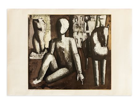 MARIO SIRONI - Composizione con paesaggio urbano - cavallo e manichino N. 88/14