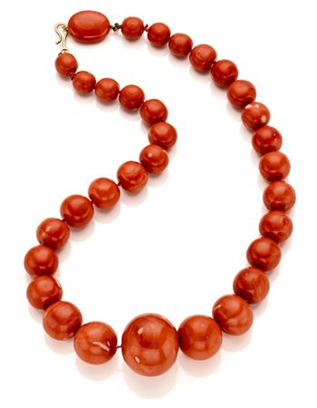 Collana a scalare a boule di corallo arancione da mm 9.50 a mm 35.00 circa, chi