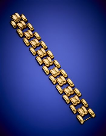 Bracciale modulare in oro giallo e rosa, g 78,04 circa, lungh. cm 21,50, h cm 2