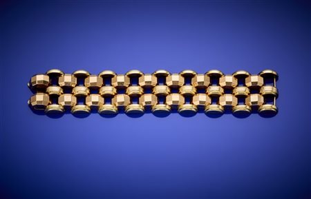 Bracciale modulare in oro rosso e giallo 585/1000, g 94,86 circa, lungh. cm 18,