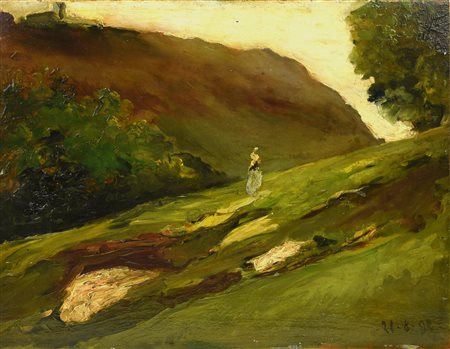 Lorenzo Delleani PAESAGGIO olio su tavola, cm 30x40,5 data eseguito nel 1892...