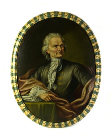 Scuola Genovese del XVIII secolo RITRATTO DI NOBILUOMO olio su tela ovale, cm...