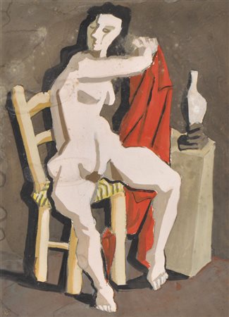 Cesare Peverelli (Milano 1922 - Parigi 2000) Donna seduta;Olio su cartone, 32...
