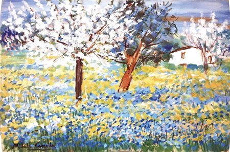 Michele Cascella Primavera abruzzese, Anni '70;Olio su tela, 35 x 50 cm Firma...