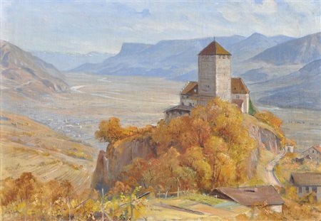 Albert Stolz (Bozen/Bolzano 1875 – 1947) Castel Tirolo;Olio su tela, 53 x 76...