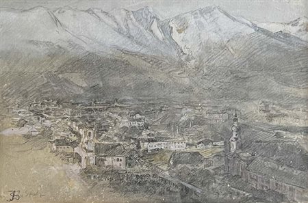 Ignaz Stolz (Bozen/Bolzano 1868 /Lana 1953) Vista su Innsbruck;Tecnica mista...