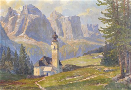 A. Herbe Colfosco, 1920 ca.;Olio su tela, 70,5 x 100 cm, in cornice Firma