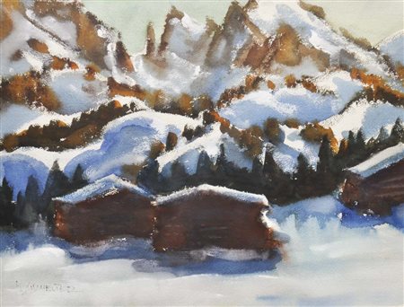 Hubert Mumelter (Bozen/Bolzano 1896 /1981) Alpe di Siusi con Sassolungo e...