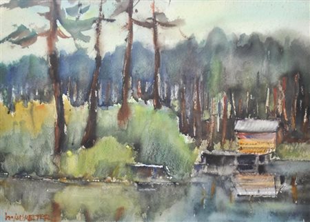 Hubert Mumelter (Bozen/Bolzano 1896 - 1981) Laghetto di Fiè;Acquerello, 34,5...