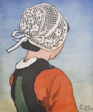 Carl Moser (Bozen/Bolzano 1873 - 1939) Ragazza bretone, 1930;Xilografia a...