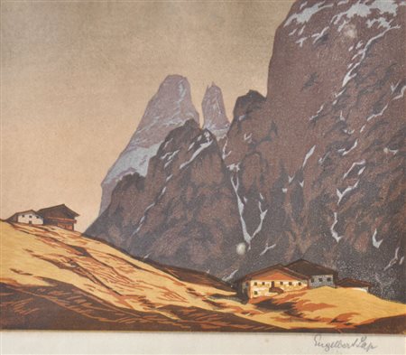 Engelbert Lap (Graz 1886 / Innsbruck 1970) Sciliar;Xilografia a colori, 19,5...