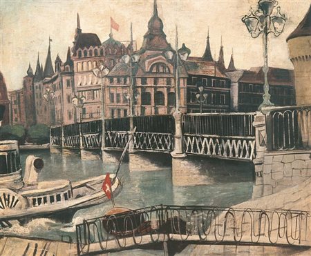 Christian Hess (Bozen/Bolzano 1895 – Schwaz 1944) Ponte a Lucerna, 1933;Olio...