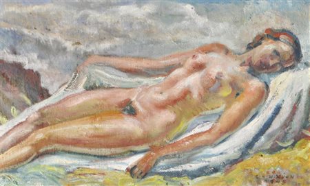 Carl Heinrich Walter Kühn (Innsbruck 1895 – 1970) Liegender Akt, 1945;Tempera...