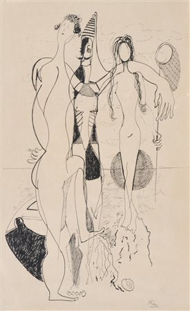 Josef Kien (Dessau 1903 - Bracciano 1985) Figure, 1952;China su carta, 40,5 x...