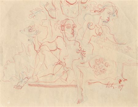 Robert Scherer (* Kortsch/Corces 1928) Amanti, 1959;Matite colorate, 23,5 x...