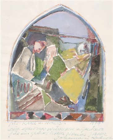 Robert Scherer (* Kortsch/Corces 1928) Bozzetto per affresco, 1974;Tecnica...