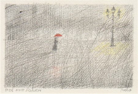 Paul Flora (Glurns/Glorenza 1922 – Innsbruck 2003) L’ombrello rosso;China,...