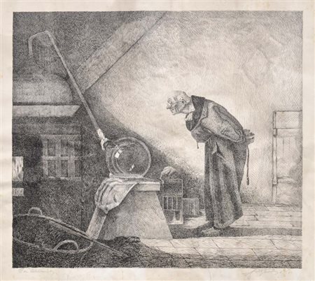 Fritz von Ebner nach/da Carl Spitzweg L‘alchimista, 1922;China, 53 x 61,5 cm,...