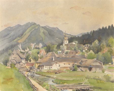 Eduard Zetsche (Wien/Vienna 1844 – 1927) Villaggio in Austria,...