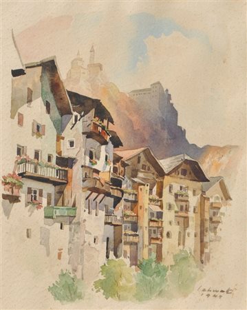 Franz Schwetz Häuser von Klausen, 1944;Acquerello, 37 x 30 cm, leggere...