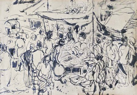 Henk Ngantoeng (Indonesien/Indonesia 1921 – 1991) Scene di mercato e di...
