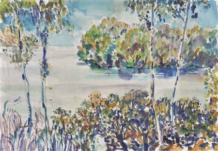 Carl Heinrich Walter Kühn (Innsbruck 1895 – 1970) Paesaggio lacustre con...