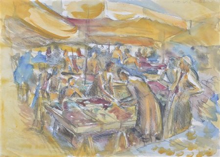 Carl Heinrich Walter Kühn (Innsbruck 1895 - 1970) Mercato di pesce in Italia...