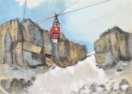 Klaus Bonell Passo Pordoi;Tecnica mista, 19,5 x 27 cm, in cornice