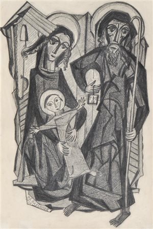Ignaz Gabloner (Bozen/Bolzano 1887 – 1964) Sacra famiglia, 1957;Matita, 45 x...