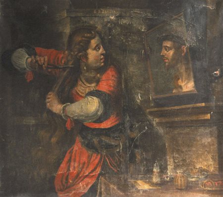 Pittore italiano del XVIII sec. Santa Rosalia;Olio su tela, 86 x 110 cm,...