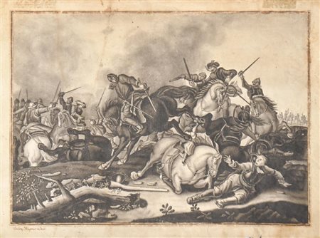 Anton Wagner (Wien/Vienna 1781 - 1860) Scena di battaglia;China acquerellata,...