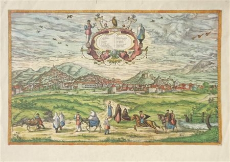 Braun/Hogenberg Granada, 1563;Incisione in rame col. coeva, 32,3 x 50 cm,...