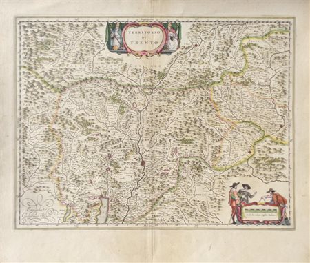 Guilelmus Blaeu Territorio di Trento, 1640;Incisione in rame col. a mano...