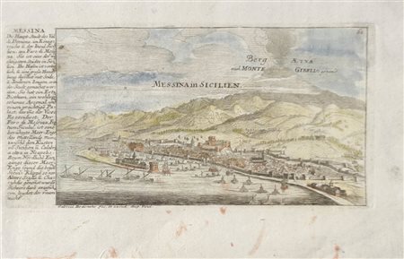 Gabriel Bodenehr Messina in Sicilien, 1730;Incisione in rame col. a mano,...
