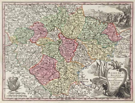 Matthäus Seutter Bohemiae Regnum, 1744;Incisione in rame col. a mano, 20,8 x...