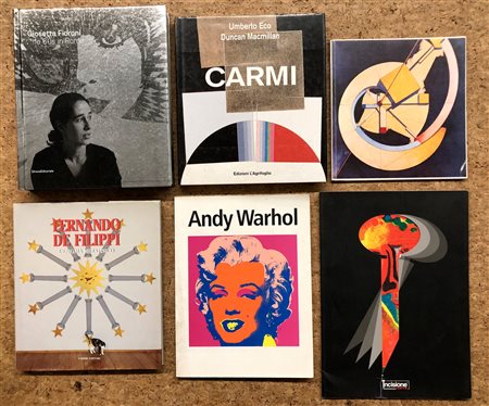 AUTORI VARI (DE FILIPPI, NESPOLO CON GRAFICA, WARHOL, FIORONI, CARMI) - Lotto unico di 6 cataloghi